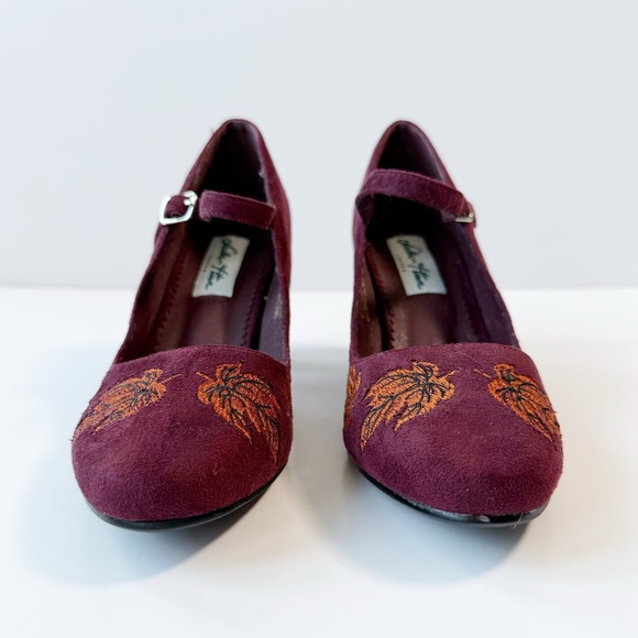 Lulu Hun Women Burgundy Autumn Leaf Embroidery Babydoll Heels US7 Coquette Fairy - Picture 7 of 10